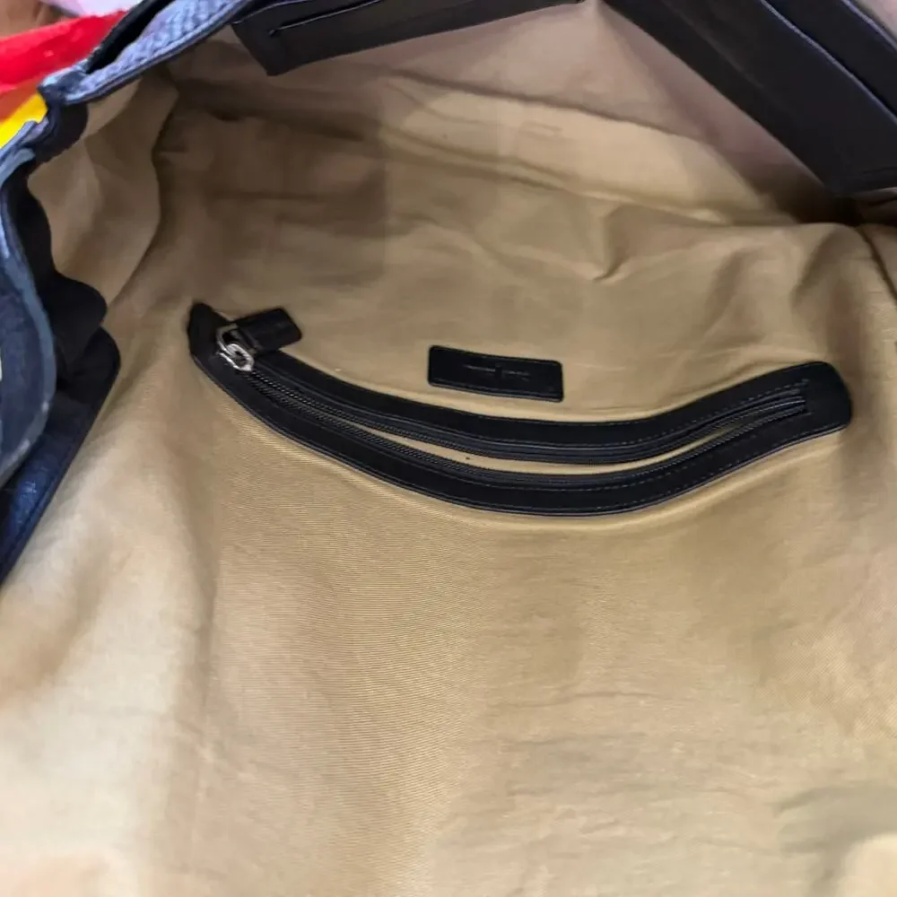 Cole Haan Black Leather Messenger Laptop Bag Briefcase Crossbody Work Travel